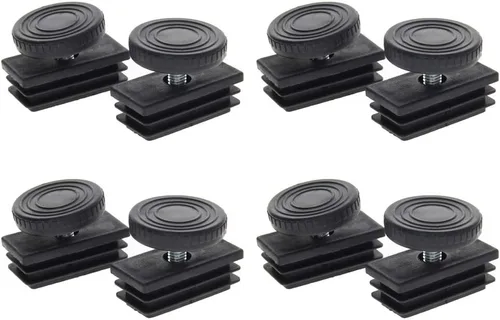 Vista 14 de MroMax 10 juegos de pies de nivelación ajustables de 0.787 x 0.787 in de plástico de metal cuadrado tubo kit de inserción M8 hilo deslizamiento