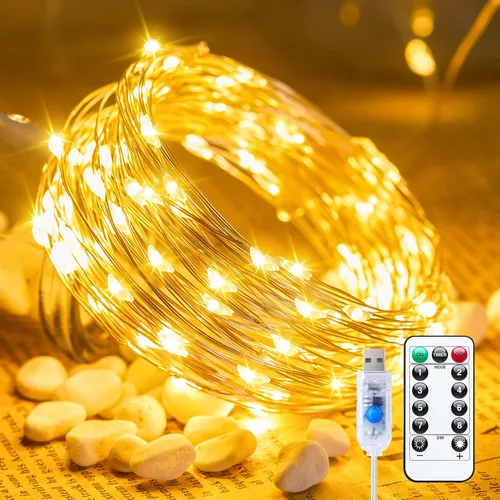 Vista 11 de Minetom Guirnalda de luces parpadeantes enchufables, 100 luces LED USB de Blanco puro
