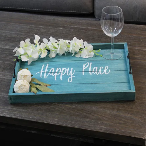 Vista 22 de Elegant Designs HG2013-GBL Bandeja de Servir Redonda de Madera Decorativa de Navidad de 13.75'' con Asas, Verde Believe Lavado verde "Believe