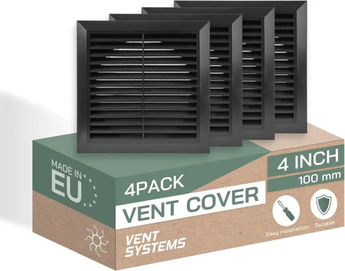 Vista 12 de Vent Systems Cubierta de ventilación negra de 4 pulgadas, cubierta de ventilación de plástico duradero con cuello de montaje y pantalla de malla