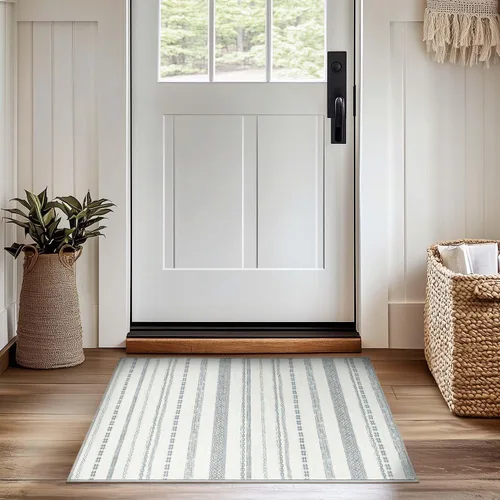 Vista 115 de jinchan - Tapete de pasillo marroquí de 2 x 6 pies con líneas, bohemio, lavable, para cocina, suave, geométrico, de lana sintética, antideslizante