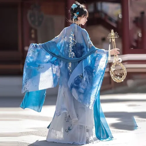 Vista 3 de Vestido Hanfu para mujer, disfraz de Tang bordado Hezi, falda de rendimiento