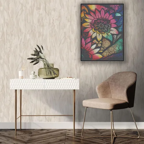 Vista 7 de Kits de pintura de diamantes de flores para adultos principiantes – 5D DIY Kit de arte de diamantes redondos con acuarela, flores y puntos