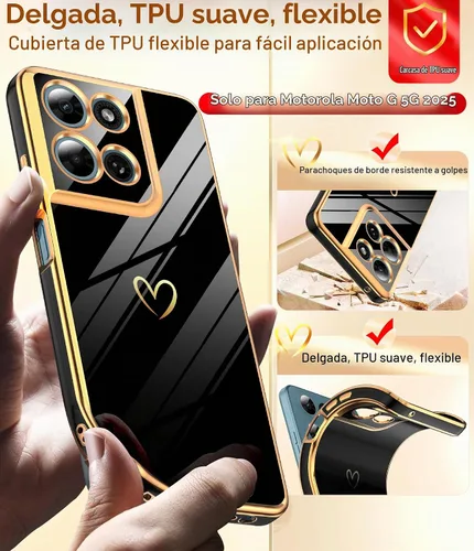 Vista 3 de LeYi Funda para Motorola-G 2025: Love Heart Plating Luxury, Negro