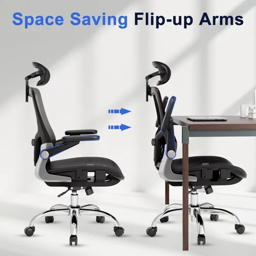 Vista 25 de marrap Silla de oficina ergonómica, silla de escritorio de malla con reposabrazos 3D, soporte lumbar ajustable y reposacabezas, función mecedora