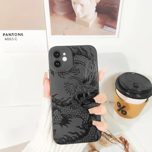 Vista 3 de Lovmooful Funda compatible con iPhone 11, diseño de dragón negro, suave TPU a prueba de golpes, para iPhone 11, dragón grande