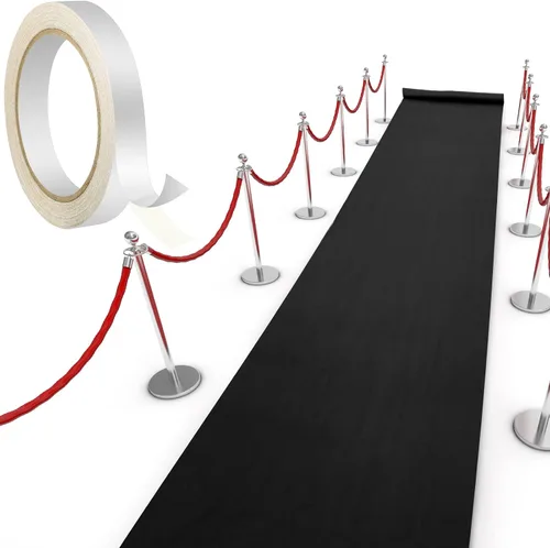 Vista 15 de Shappy Alfombra negra para fiesta, 1.94 oz/m², para baile de graduación, con cinta adhesiva, alfombra de pasillo para eventos, graduados, bodas