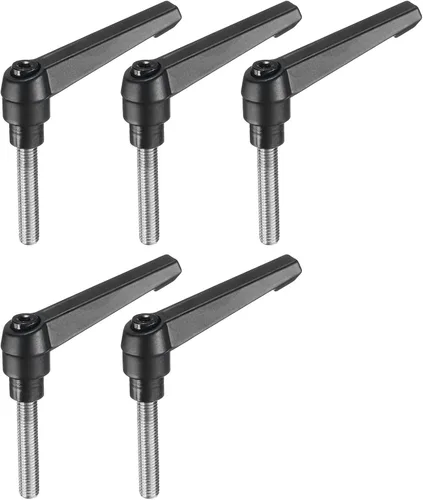 Vista 27 de uxcell 5 piezas de manija de palanca de sujeción ajustable M5 x 1.969 in de óxido negro métrico de acero al carbono macho roscado perillas de mano