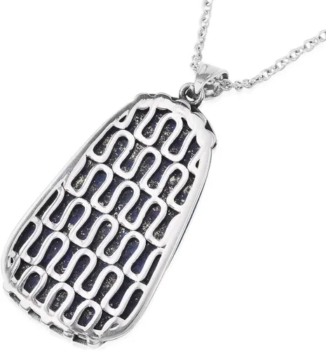 Vista 5 de Shop LC - Collar de lapislázuli azul para mujer, colgante de piedra natural, cadena estética de cristal curativo de 20 pulgadas, Metal, No es una