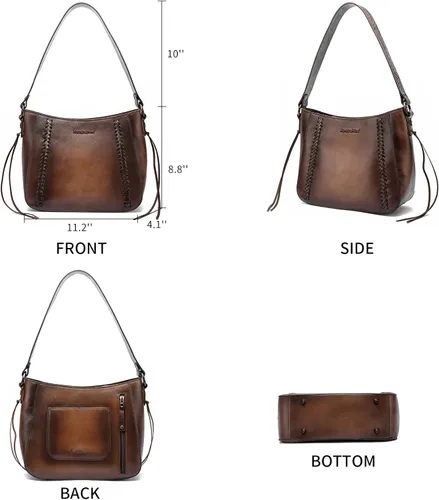 Vista 3 de Montana West Monederos de cuero genuino para mujer, bolsos Hobo con asa de herramientas y borlas