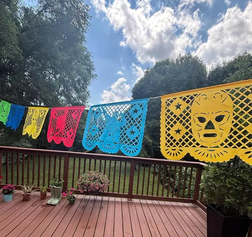Vista 4 de Papel Picado de 16 pies, pancarta mexicana, pancarta de plástico Lucha Libre, decoraciones de pancarta mexicana, suministros de fiesta de Luchador
