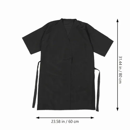Vista 5 de Lurrose Vestido de cliente de salón Batas Cabo Peluquería Corte de pelo Smock para clientes Estilo Kimono (negro)