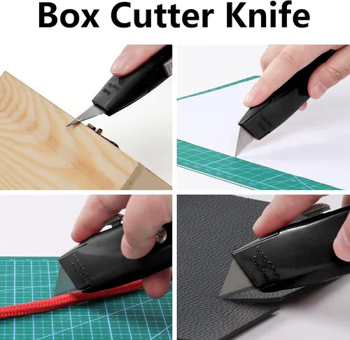 Vista 2 de DIYSELF Paquete de 2 cortadores retráctiles con 10 hojas de cuchillo utilitario, cuchillas afiladas de acero SK5, cortadores de caja para cartón
