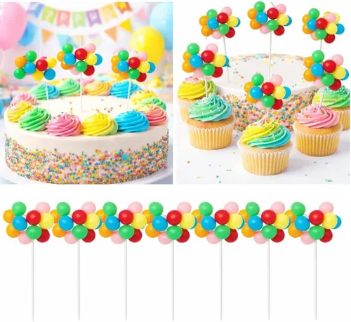 Vista 5 de Decoración y selección de globos arcoíris para tartas y cupcakes, 8 racimos por paquete, 7 pulgadas de largo
