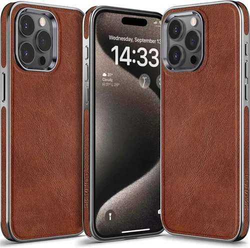Vista 7 de LOHASIC Funda de piel sintética para iPhone 15 Pro, elegante funda de teléfono vintage de lujo para hombres y mujeres, agarre antideslizante, Negro