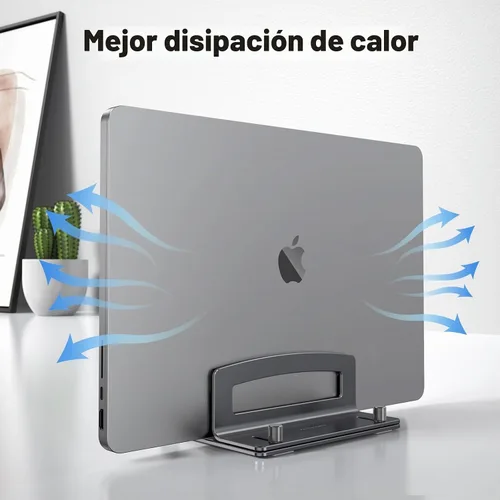 Vista 7 de TECKNET Soporte vertical para laptop, soporte ajustable de aluminio para laptop (hasta 17.3 pulgadas), soporte vertical que ahorra espacio