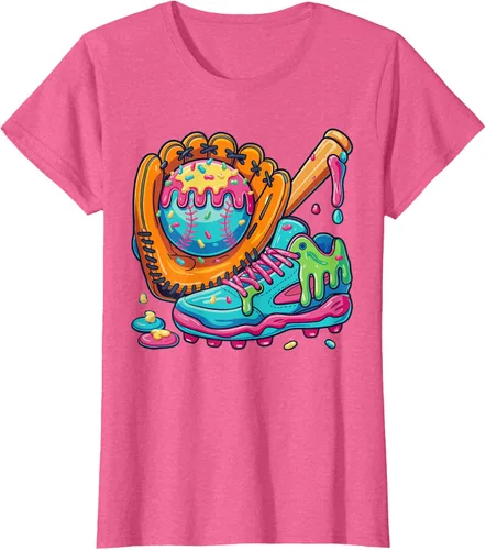 Vista 13 de Ice Cream Drip Baseball Stuff Baseball Drip For Boys Youth T-Shirt, Negro -, Pequeña