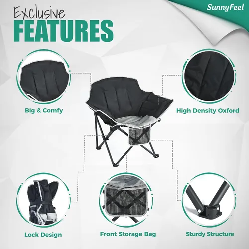 Vista 5 de SUNNYFEEL Silla de campamento de gran tamaño, silla plegable de luna, silla grande para adultos, silla de césped portátil de 500 libras con bolsa