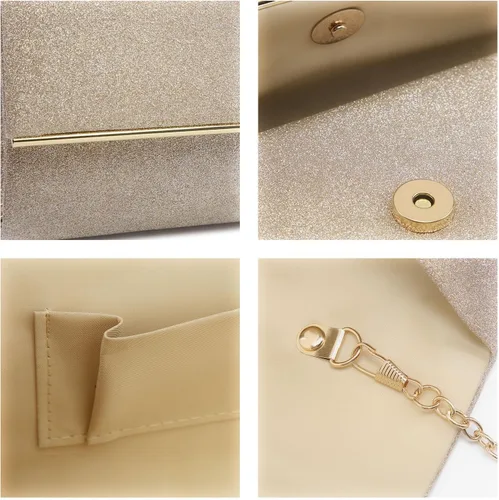 Vista 6 de Dasein Bolso de noche para mujer, bolso de mano con purpurina para boda, bolso de novia brillante para cóctel, fiesta, baile de graduación