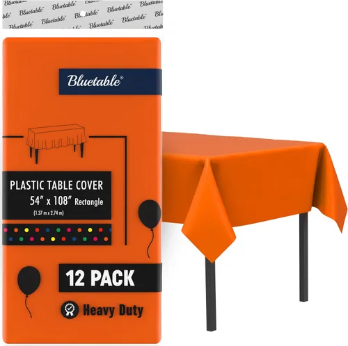 Vista 8 de Bluetable Mantel de plástico desechable rectangular negro (paquete de 12) a granel, mantel ultra resistente (54 x 108 pulgadas), mesas de 6 pies u 8