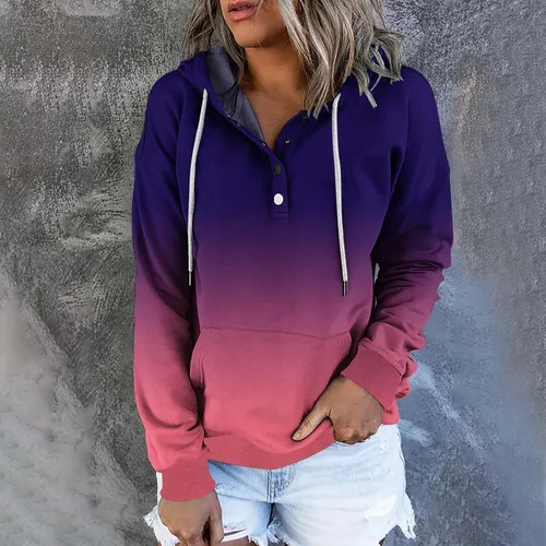 Vista 24 de Sudaderas con capucha para mujer, con cuello de botón, sin botones, con cordón, manga larga, lindas, ropa para adolescentes y niñas