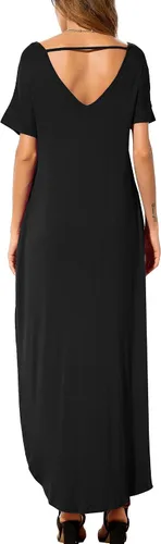 Vista 3 de GRECERELLE - Vestido largo para mujer, holgado, con bolsillos, manga corta y abertura lateral, estilo informal