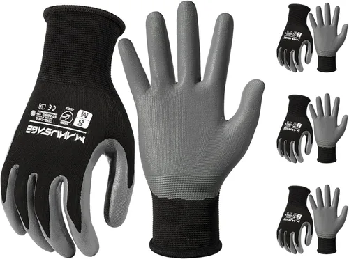Vista 30 de MANUSAGE Guantes de trabajo de seguridad - Guante protector para hombres y mujeres - Protección de mano ultradelgada - Para construcción Negro