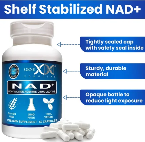 Vista 4 de Genex Formulas NAD+ 250mg porción 60 cápsulas de nicotinamida adenina dinucleótido (NAD+ real no es un precursor) (1)
