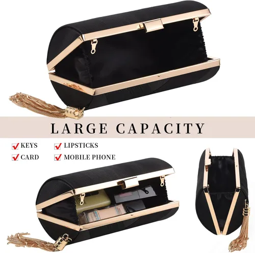 Vista 5 de Bolso de mano para mujer, bolso de mano de noche con borla, bolso cruzado y bolso de hombro para fiesta de noche de boda