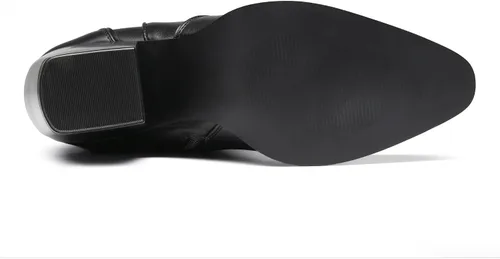 Vista 8 de Dream Pairs - Botas vaqueras para mujer, cómodas, con cremallera, tacón grueso, puntera puntiaguda, bordadas, botas altas hasta la rodilla
