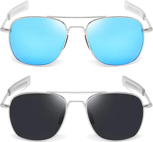 Vista 6 de RCXKOOM Men's Aviator Sunglasses American Army Military Pilot Polarized Sunglasses Bayonet Temples