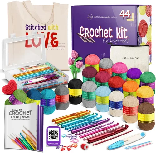 Vista 11 de Hearth & Harbor Kit de Ganchillo de 43 Piezas para Principiantes Adultos y Niños, Conjunto Pequeño con 9 Ganchos, 55 Yardas de Hilo Kit