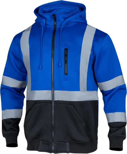 Vista 12 de VENDACE Sudadera con capucha de forro polar reflectante de alta visibilidad ANSI Clase 1 para hombres con capucha desmontable (negro, S)
