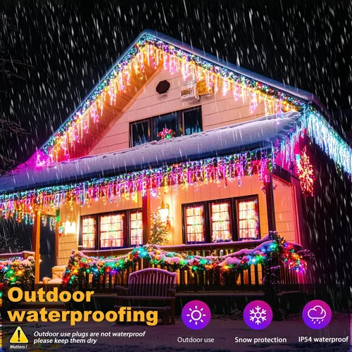 Vista 4 de Luces de Navidad de 131 pies para exteriores, 1680 luces LED impermeables con 8 modos, luz de cadena con aplicación y control remoto para Blanco