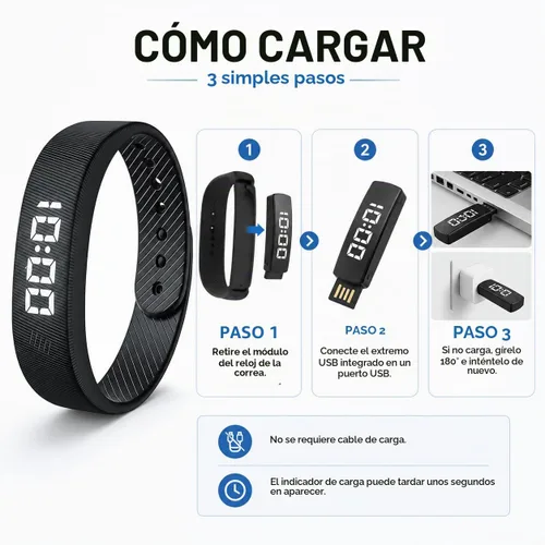 Vista 5 de Gosasa Reloj deportivo digital LED ligero resistente a salpicaduras podómetro con alarma vibratoria USB recargable pulsera de silicona para hombres