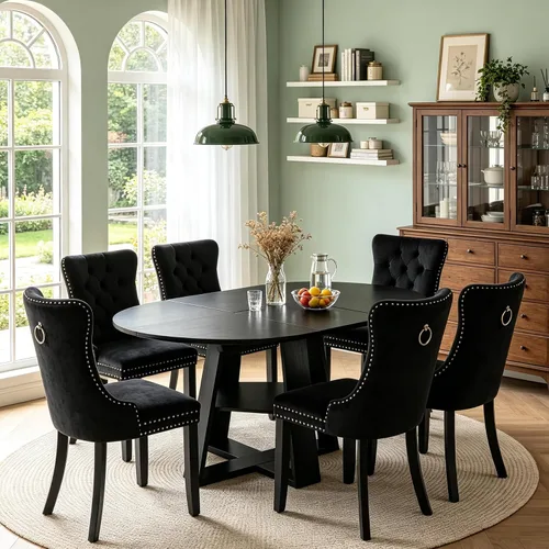 Vista 44 de Juego de 4 mesas de comedor redondas de 5 piezas para 4, 43.3 a 59 pulgadas, extensibles, redondas a ovaladas, juego de 4, mesas de comedor de Mesa