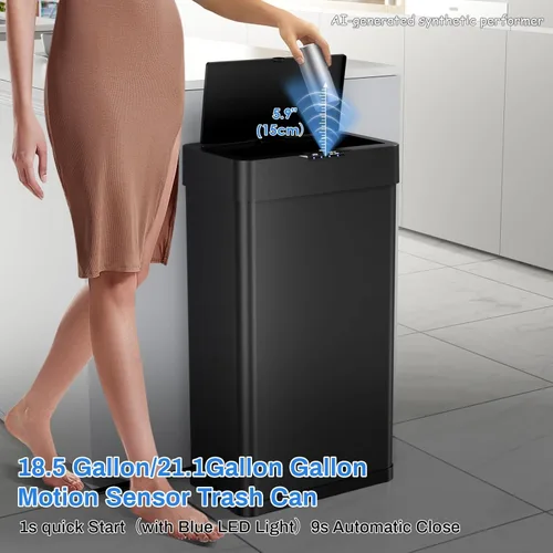 Vista 4 de Cubo de basura con sensor de movimiento, sin contacto, cubo de basura automático inteligente con tapa de cierre suave, anillo de retención de bolsa