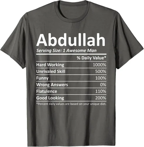 Vista 40 de ABDULLAH Nutrition Funny Birthday Personalizado Nombre Regalo T-Shirt Negro