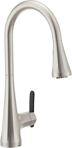 Vista 38 de Moen Sinema grifo de cocina desplegable de acero inoxidable con aumento de potencia y sistema retráctil, llave de cocina moderna de arco alto, fácil