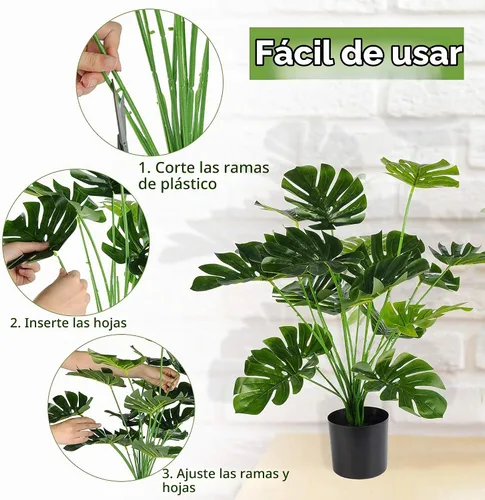 Vista 3 de Toopify Plantas falsas de 28 pulgadas, Monstera artificial en maceta negra Café
