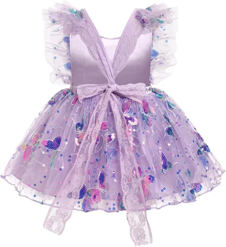 Vista 2 de Vestido para sesión de fotos de fiesta de cumpleaños con espalda descubierta para bebé, niña, mariposa, fresa, volantes, princesa, pastel, fiesta
