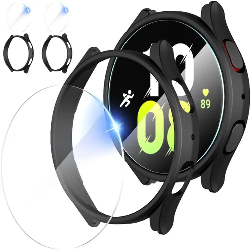 Vista 8 de Suoman Paquete de 2+2 fundas para Samsung Galaxy Watch 4 de 1.575 pulgadas, protector de pantalla de vidrio templado 9H + [arañazos] cobertura
