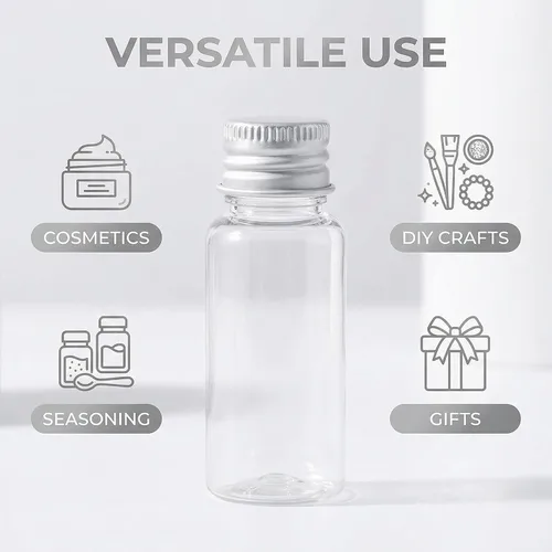 Vista 4 de 12 botellas de plástico transparente recargables vacías con tapa de rosca de aluminio, tarros pequeños, contenedor pequeño de viaje (0.3 fl oz)