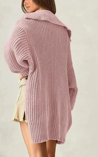 Vista 3 de PRETTYGARDEN Suéteres tipo cárdigan de gran tamaño con frente abierto para mujer, a la moda, para otoño, ligeros, de punto acanalado, para otoño