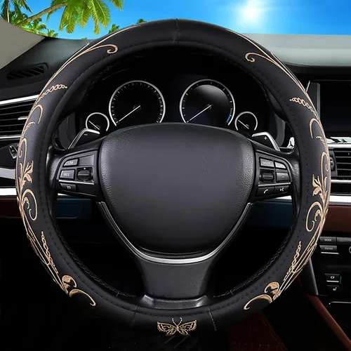 Vista 14 de Funda de cuero para volante de automóvil, material Panapi, universal de 14.5-15 pulgadas, antideslizante, transpirable, fundas para volante