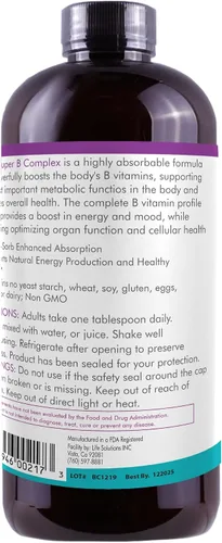 Vista 2 de Life Solutions Liquid Super B Complex -32 oz Aumenta naturalmente los niveles de energía de tu cuerpo