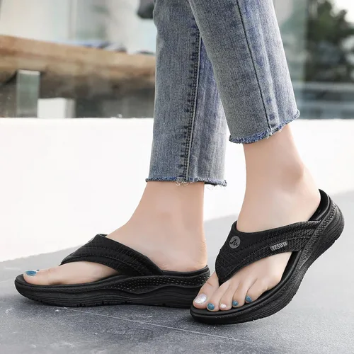 Vista 2 de Chanclas de plataforma ortopédicas para mujer con soporte de arco, sandalias de pata de gallo cómodas para recuperación, para caminar, con cierre