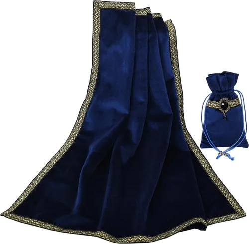 Vista 26 de BLESSUME Wizard Tarot Mantel y bolsa Cuadrado Azul Tarot Paño Negro