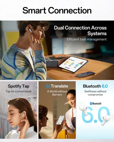 Vista 8 de OPPO Enco Air5 Pro - Audífonos inalámbricos verdaderos, Bluetooth 6.0 estéreo con cancelación activa de ruido de 55 dB, llamada clara AI de triple