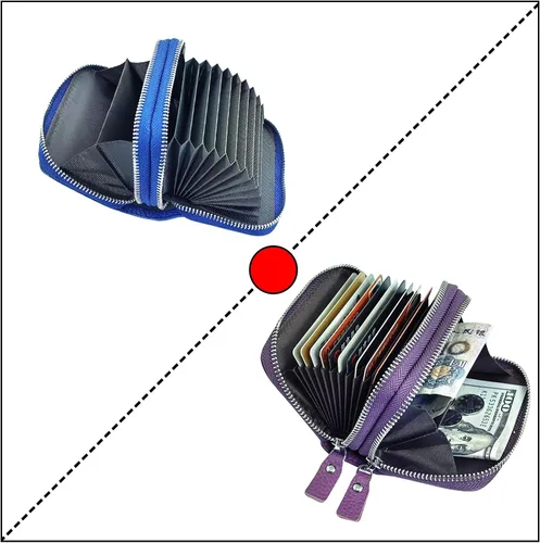 Vista 44 de Cartera de cuero para mujer, con doble tarjeta, tarjetero con cremallera, múltiples compartimentos, bloqueo RFID C-W-1, Rosado, Talla única